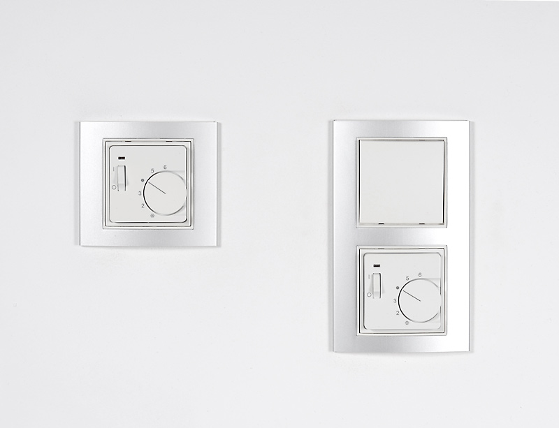 Bild von RTR-5013 Raumtemperaturregler im Schalterprogramm Hager B.3 - aluminium (matt) + polarweiß