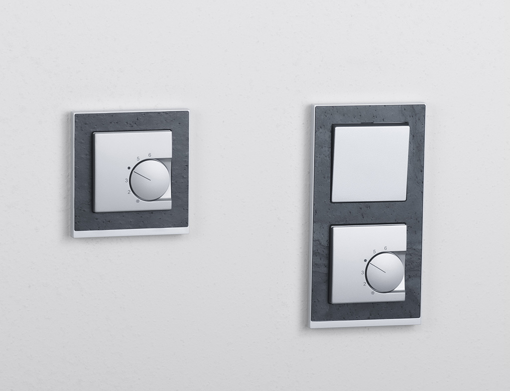 Bild von RTR-5510 Raumtemperaturregler im Schalterprogramm Merten System M: M-Pure Decor - aluminium (schiefer) + aluminium