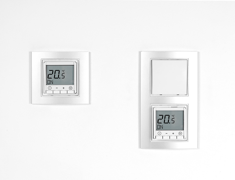 Bild von ERD-50 Raumtemperaturregler Digital im Schalterprogramm Hager B.3 - aluminium (glänzend) + polarweiß