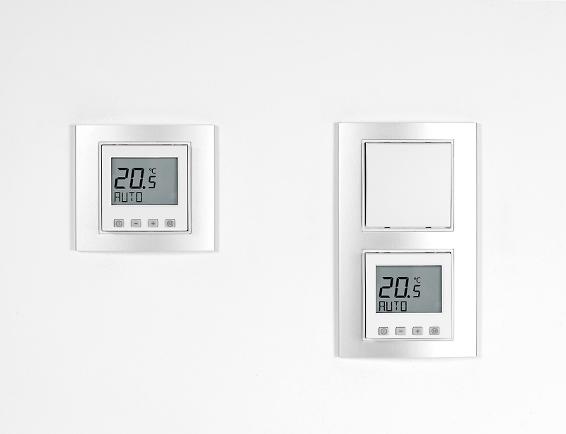 Bild von ERK-55 Raumtemperaturregler Komfort im Schalterprogramm Hager B.3 - aluminium (matt) + polarweiß