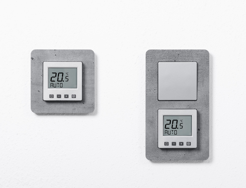 Bild von ERK-58 Raumtemperaturregler Komfort im Schalterprogramm Hager Q.7 - grau (beton) + aluminium