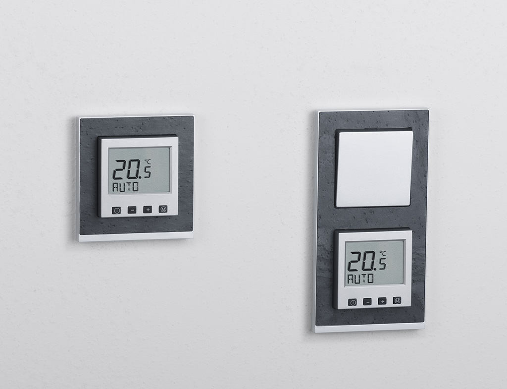 Bild von ERK-55 Raumtemperaturregler Komfort im Schalterprogramm Merten System M: M-Pure Decor - aluminium (schiefer) + aluminium